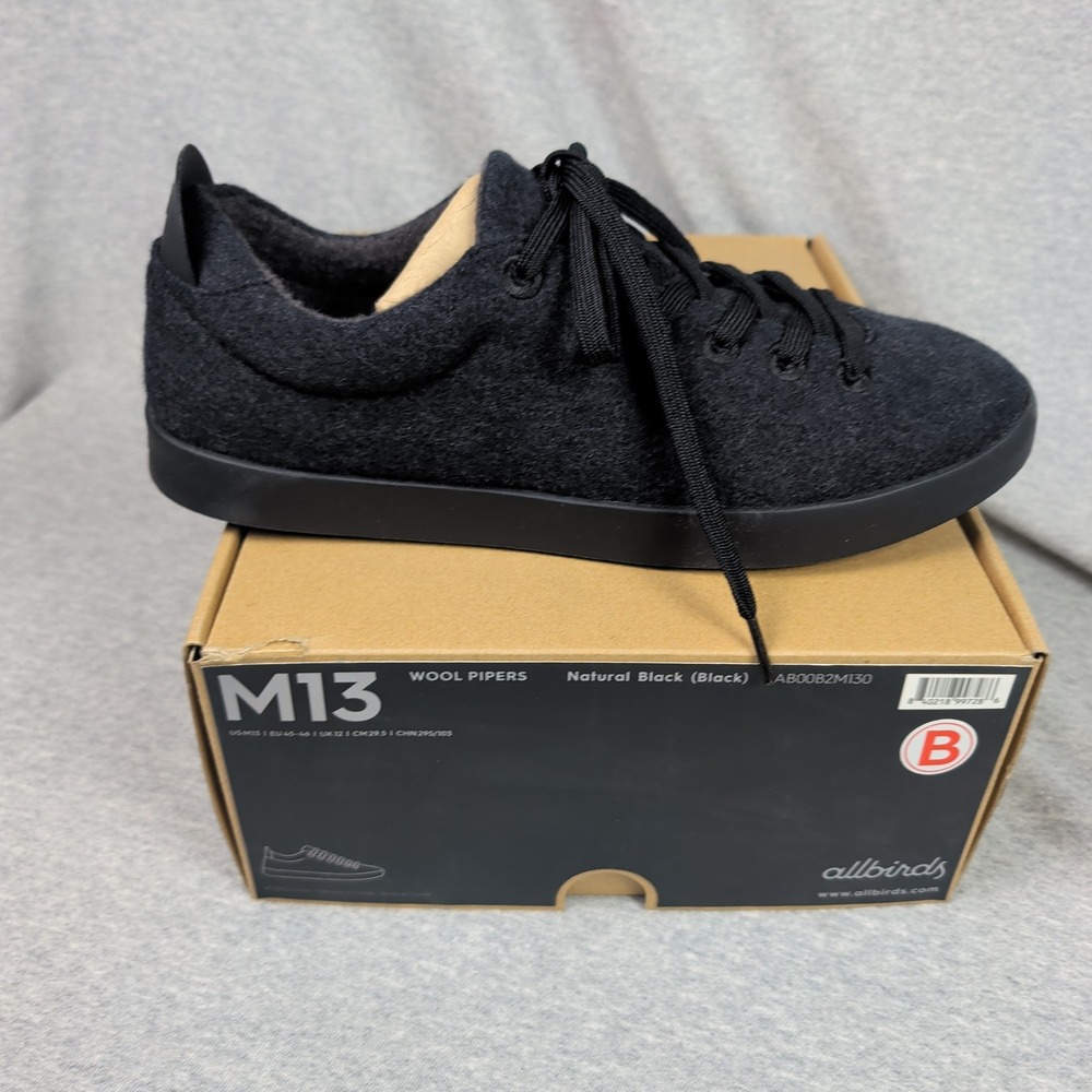 Allbirds Wool Pipers Mens 13 Natural Black Low Top Sneakers AB00B2M130